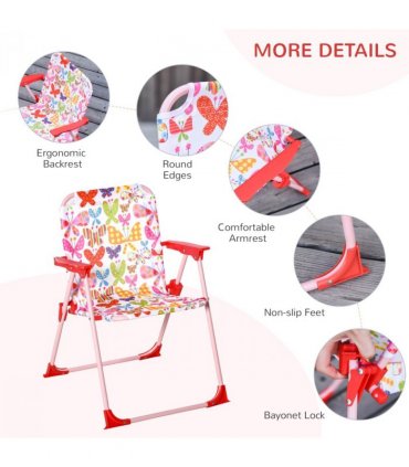 Metal Multi Kids Chair Set Butterfly Pattern Outdoor Parasol 39L x 38W x 52Hcm