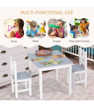 Kids Table and 2 Chairs Set 3 Pieces Toddler Multi-usage Desk Indoor HOMCOM