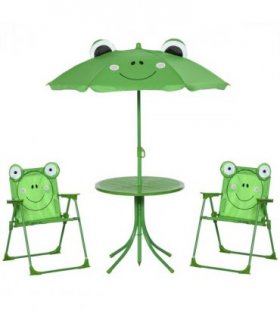 Metal Green Chair: 39L x 38W x 52Hcm Foldable Patio Kids Picnic Table 4-piece