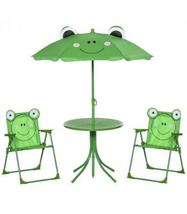 Metal Green Chair: 39L x 38W x 52Hcm Foldable Patio Kids Picnic Table 4-piece