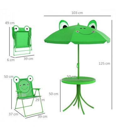 Metal Green Chair: 39L x 38W x 52Hcm Foldable Patio Kids Picnic Table 4-piece
