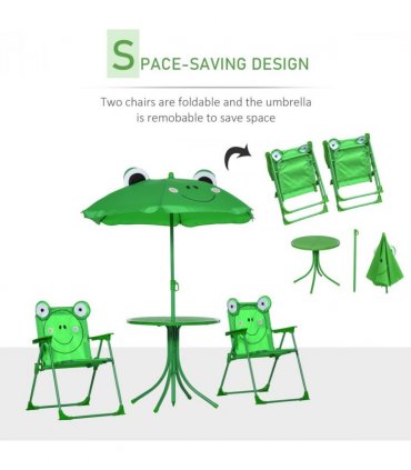 Metal Green Chair: 39L x 38W x 52Hcm Foldable Patio Kids Picnic Table 4-piece