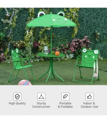 Metal Green Chair: 39L x 38W x 52Hcm Foldable Patio Kids Picnic Table 4-piece