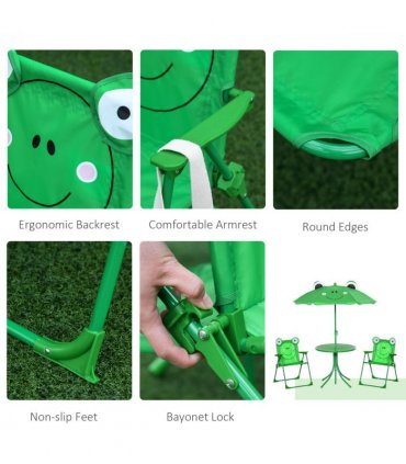 Metal Green Chair: 39L x 38W x 52Hcm Foldable Patio Kids Picnic Table 4-piece