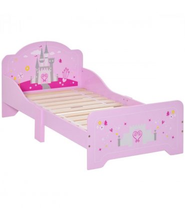 Kids Bed Princess Castle Theme w/ Side Rails Slats Home 3-6 Yrs Pink