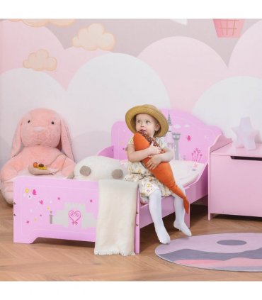 Kids Bed Princess Castle Theme w/ Side Rails Slats Home 3-6 Yrs Pink
