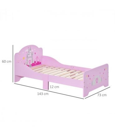 Kids Bed Princess Castle Theme w/ Side Rails Slats Home 3-6 Yrs Pink