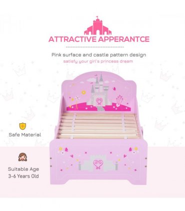 Kids Bed Princess Castle Theme w/ Side Rails Slats Home 3-6 Yrs Pink