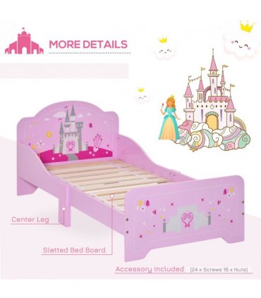 Kids Bed Princess Castle Theme w/ Side Rails Slats Home 3-6 Yrs Pink