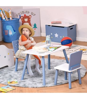 3 Pcs Kids Table & Chairs Dining Set Wood Legs Safe Corners Seating HOMCOM
