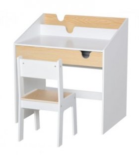 Kids Desk and Chair Set White MDF Children Study Table with Storage