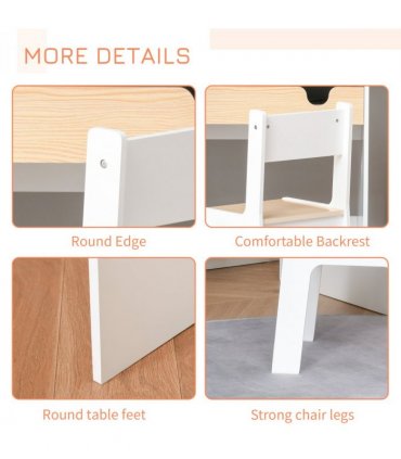 Kids Desk and Chair Set White MDF Children Study Table with Storage