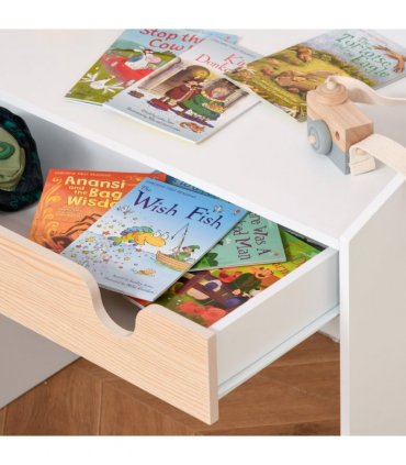 Kids Desk and Chair Set White MDF Children Study Table with Storage