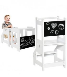 2 in 1 Kids Kitchen Step Stool Helper with Safety Rail Learning Tower