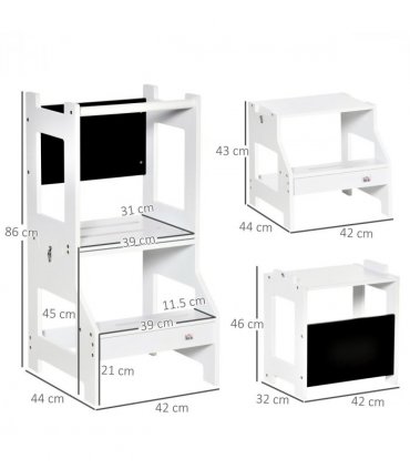 2 in 1 Kids Kitchen Step Stool Helper with Safety Rail Learning Tower