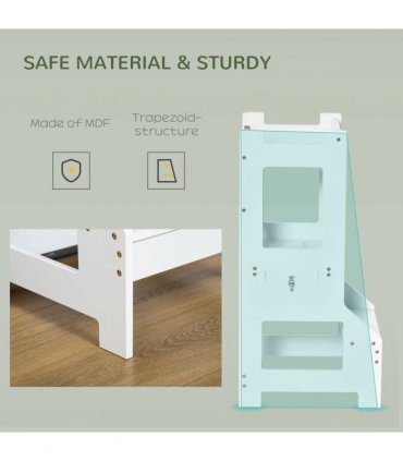 2 in 1 Kids Kitchen Step Stool Helper with Safety Rail Learning Tower