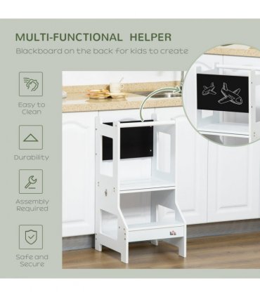 2 in 1 Kids Kitchen Step Stool Helper with Safety Rail Learning Tower