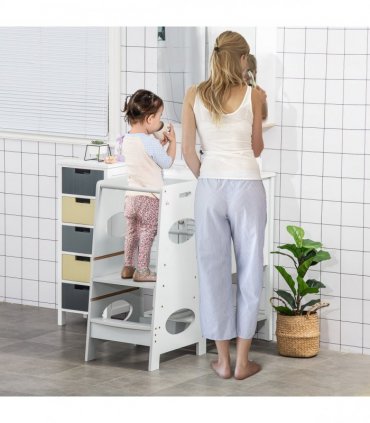 Kids Step Stool Toddler Kitchen Stool w/ Adjustable Standing Platform