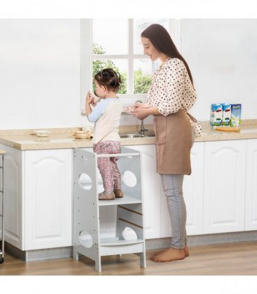 Kids Step Stool Toddler Kitchen Stool w/ Adjustable Standing Platform