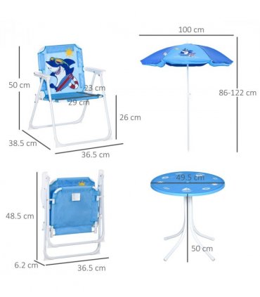 Kids Foldable Four-Piece Garden Set w/ Table, Chairs, Umbrella - Blue
