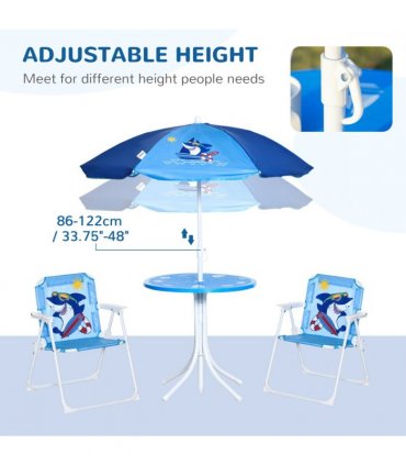Kids Foldable Four-Piece Garden Set w/ Table, Chairs, Umbrella - Blue