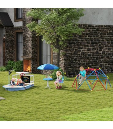 Kids Foldable Four-Piece Garden Set w/ Table, Chairs, Umbrella - Blue