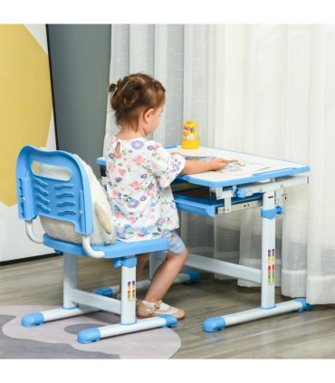 Kids Desk and Chair Set Adjustable Tiltable with Drawer Pen Slot Hook