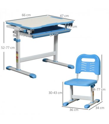 Kids Desk and Chair Set Adjustable Tiltable with Drawer Pen Slot Hook