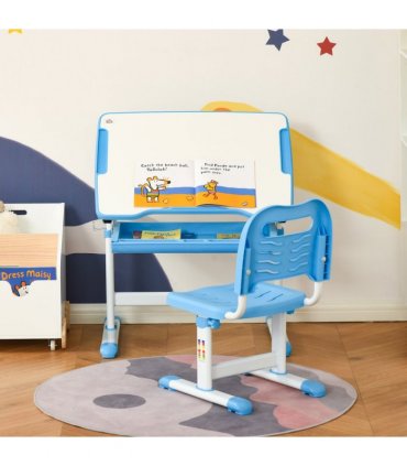 Kids Desk and Chair Set Adjustable Tiltable with Drawer Pen Slot Hook