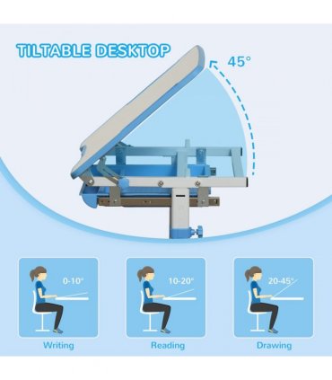 Kids Desk and Chair Set Adjustable Tiltable with Drawer Pen Slot Hook