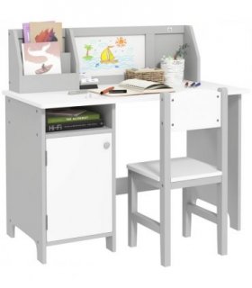 Two-Piece Childrens Table and Chair Set w/ Whiteboard Storage - Grey