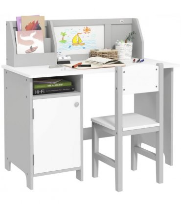 Two-Piece Childrens Table and Chair Set w/ Whiteboard Storage - Grey