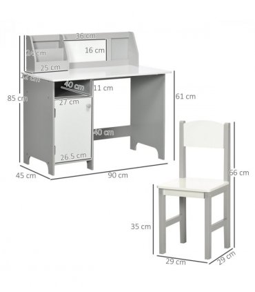 Two-Piece Childrens Table and Chair Set w/ Whiteboard Storage - Grey