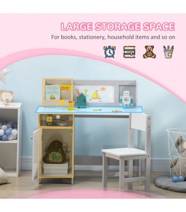 Two-Piece Childrens Table and Chair Set w/ Whiteboard Storage - Grey