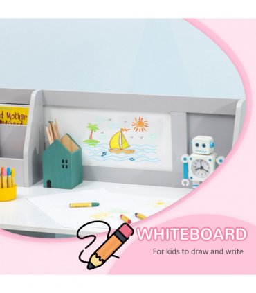 Two-Piece Childrens Table and Chair Set w/ Whiteboard Storage - Grey