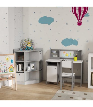Two-Piece Childrens Table and Chair Set w/ Whiteboard Storage - Grey