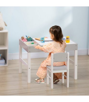 Kids Table and Chair Set Toddler Desk and Chair Set w/ Storage - Grey