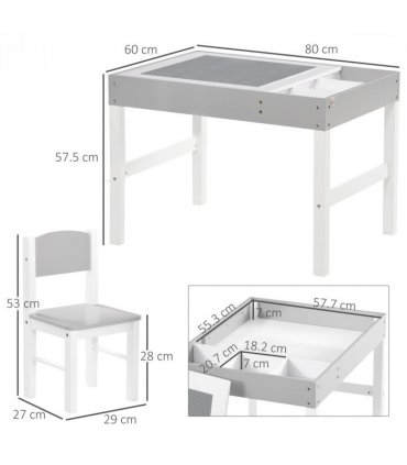 Kids Table and Chair Set Toddler Desk and Chair Set w/ Storage - Grey