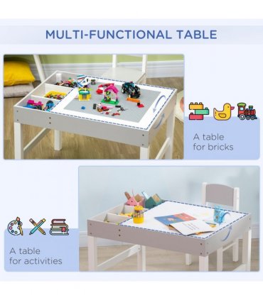 Kids Table and Chair Set Toddler Desk and Chair Set w/ Storage - Grey