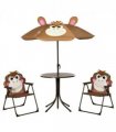 Garden Set Kids Foldable Four-Piece Table Chairs Umbrella Brown Metal