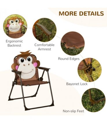 Garden Set Kids Foldable Four-Piece Table Chairs Umbrella Brown Metal