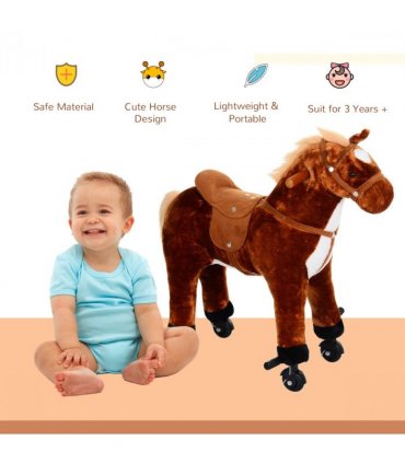 Child Boys Walking Horse Riding Toy Plush Walk Pony Wheels Sound