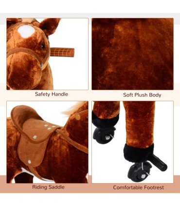 Child Boys Walking Horse Riding Toy Plush Walk Pony Wheels Sound