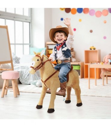 Children Standing Horse Plush Soft Ride On Toy Pony Beige Plush Material