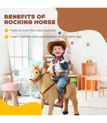 Children Standing Horse Plush Soft Ride On Toy Pony Beige Plush Material