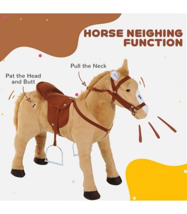 Children Standing Horse Plush Soft Ride On Toy Pony Beige Plush Material