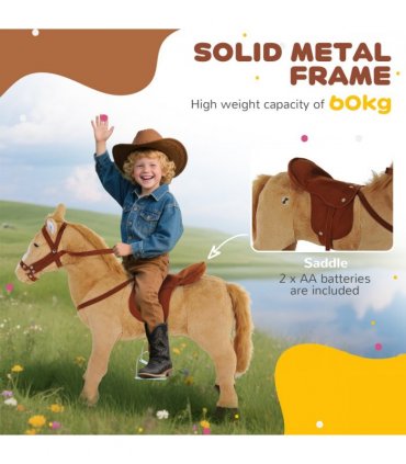 Children Standing Horse Plush Soft Ride On Toy Pony Beige Plush Material