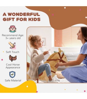 Children Standing Horse Plush Soft Ride On Toy Pony Beige Plush Material