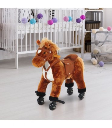 Rocking Horse Ride on Rocker Children Plush Toy Wooden Horse Sound HOMCOM
