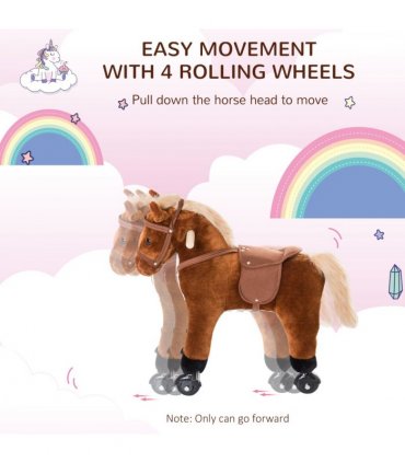Rocking Horse Ride on Rocker Children Plush Toy Wooden Horse Sound HOMCOM